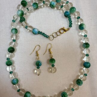 Glass bead green neck piece with earrings
